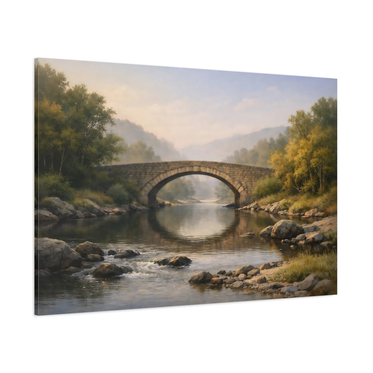 Nature River Bridge shown as stretched canvas wall art