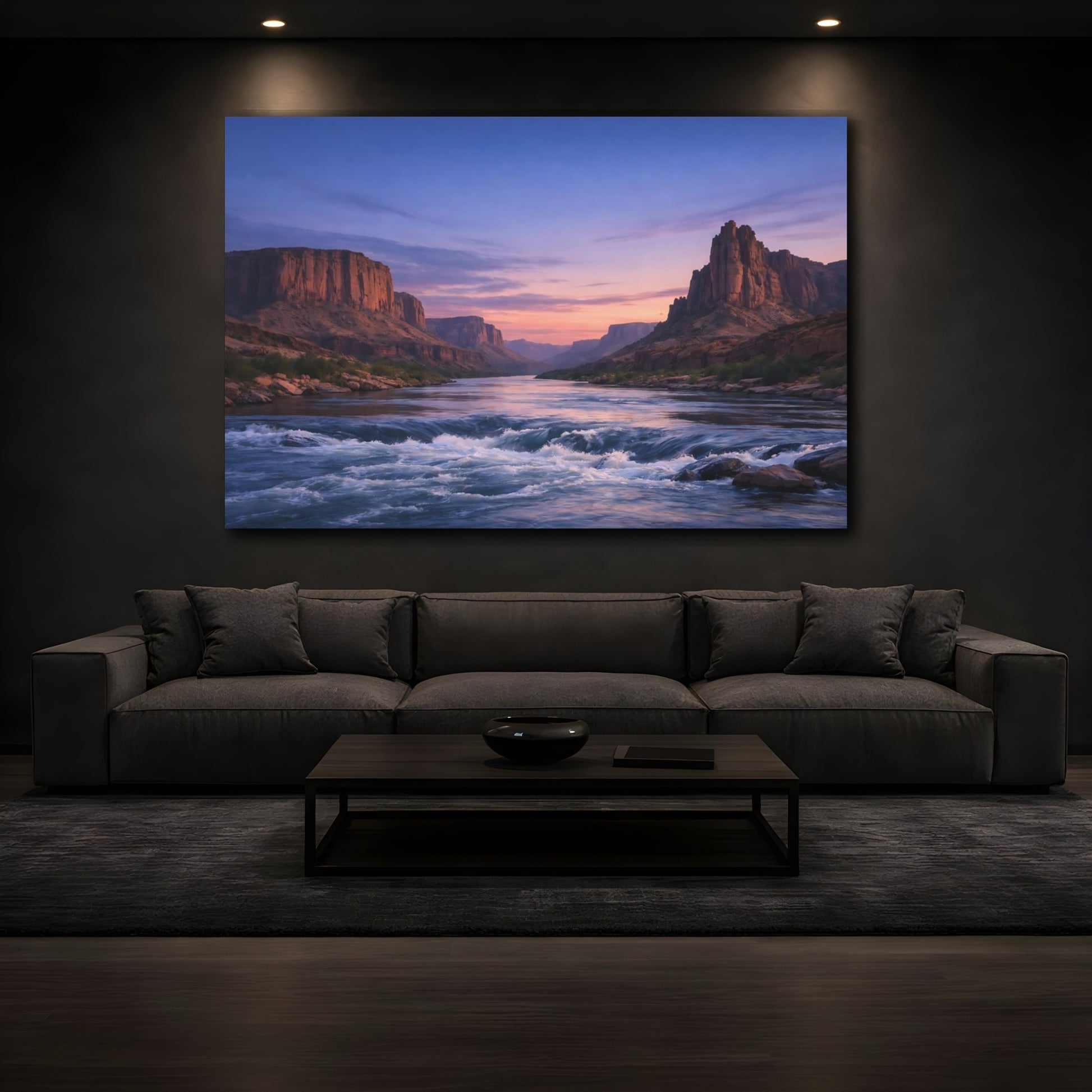 Mockup 2. Nature River Canyon Canyon River Sunset shown as stretched canvas wall art
