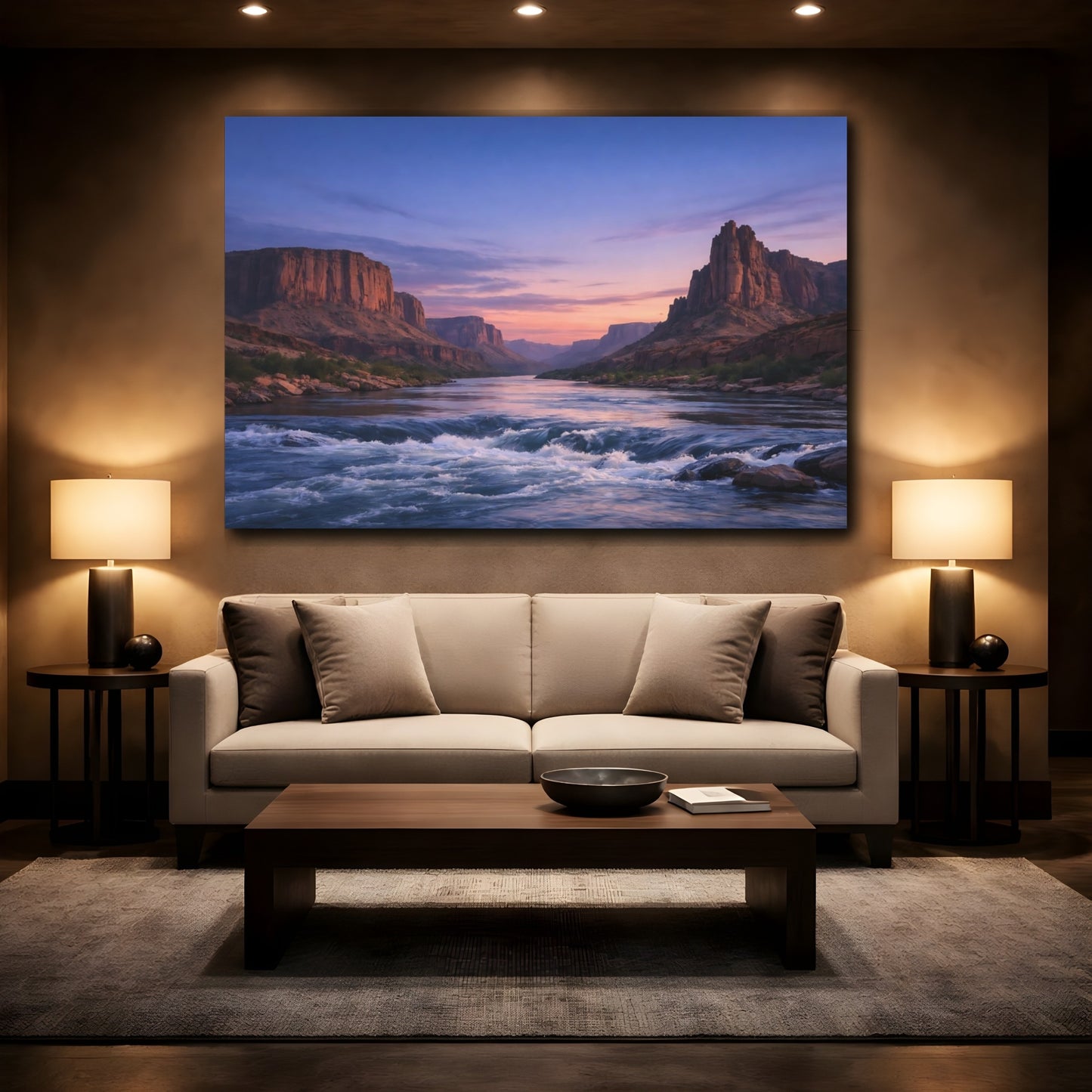 Mockup 3. Nature River Canyon Canyon River Sunset shown as stretched canvas wall art