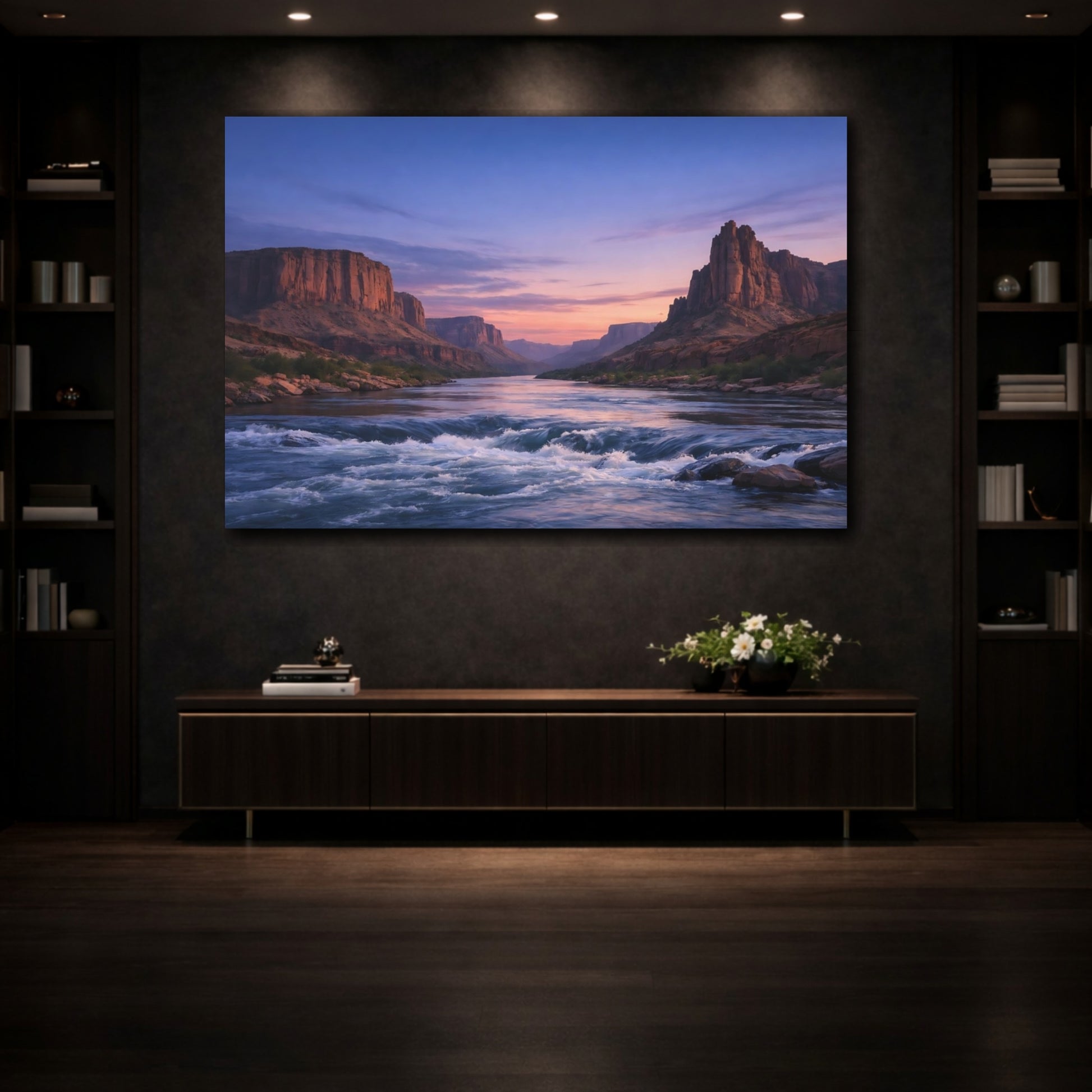Mockup 4. Nature River Canyon Canyon River Sunset shown as stretched canvas wall art
