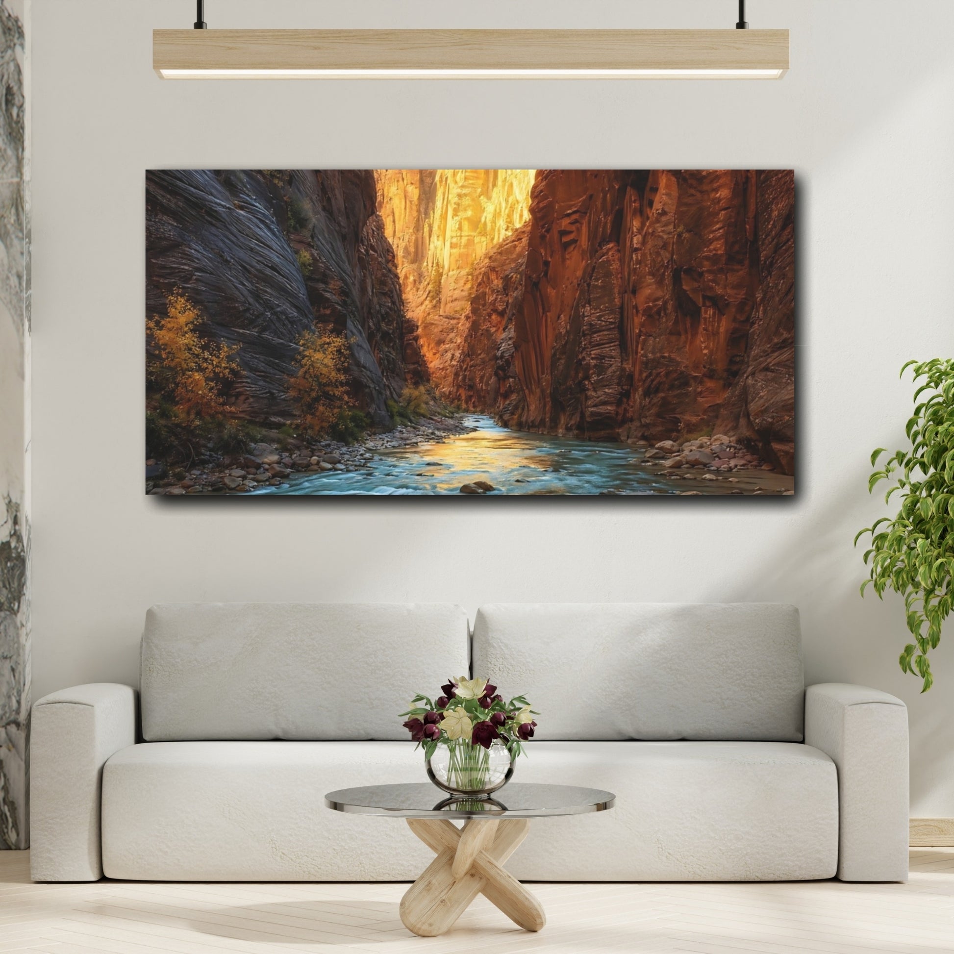 Mockup 3. Nature River Canyon Orange And Blue shown as stretched canvas wall art