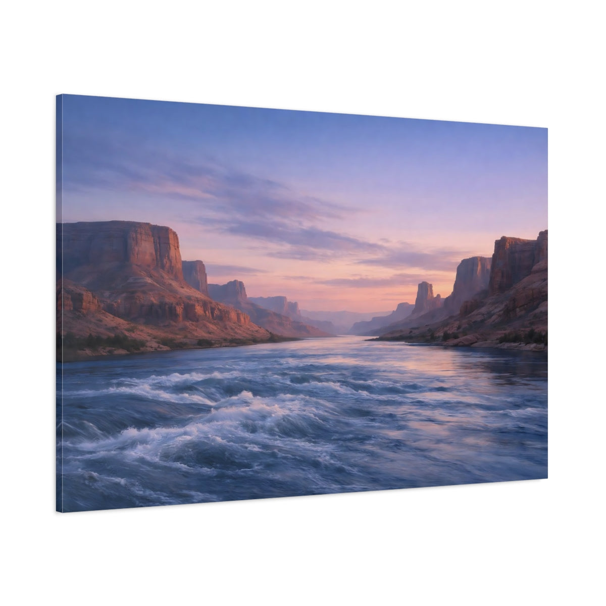Side Mockup 1. Nature River Canyon Pastel Canyon shown as stretched canvas wall art