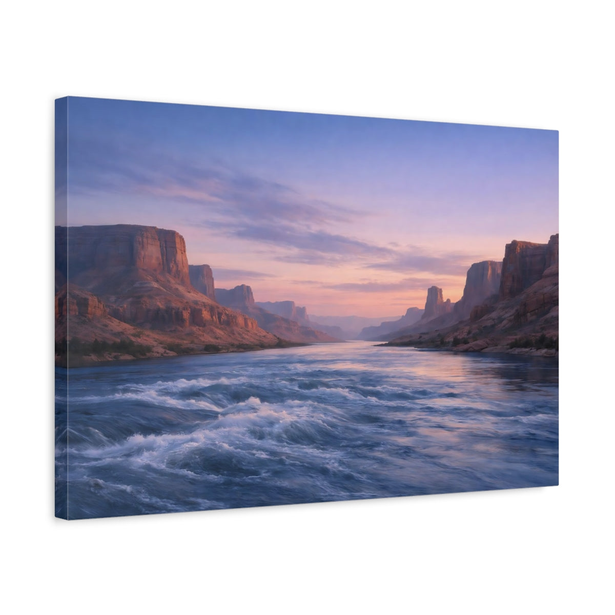 Side Mockup 3. Nature River Canyon Pastel Canyon shown as stretched canvas wall art