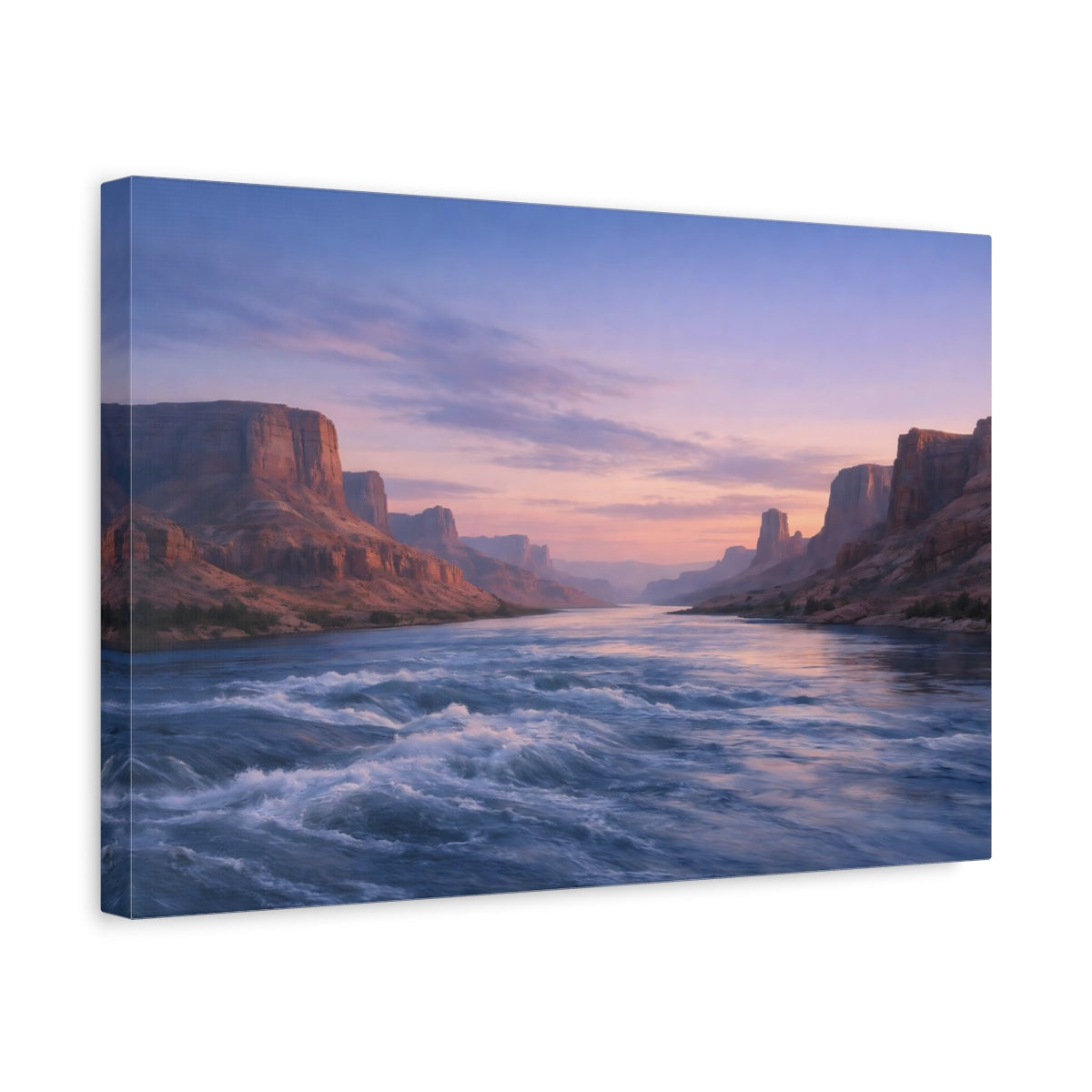 Side Mockup 4. Nature River Canyon Pastel Canyon shown as stretched canvas wall art