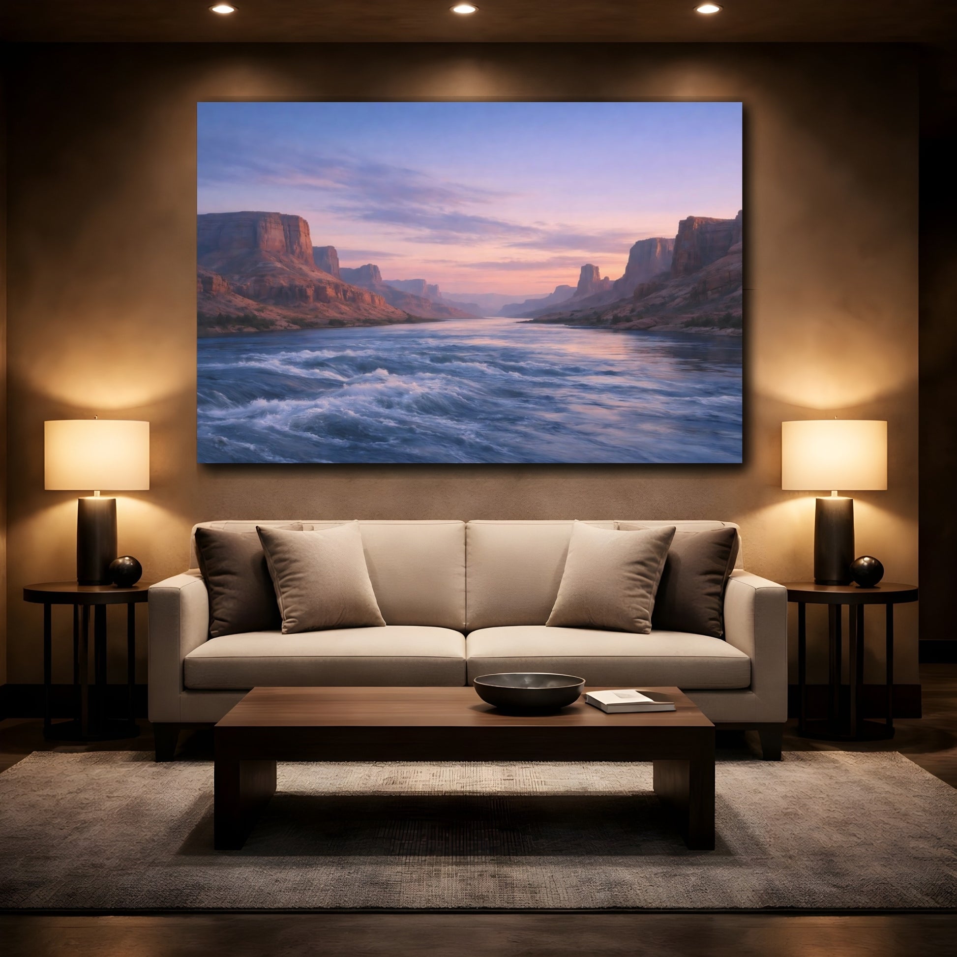 Mockup 2. Nature River Canyon Pastel Canyon shown as stretched canvas wall art