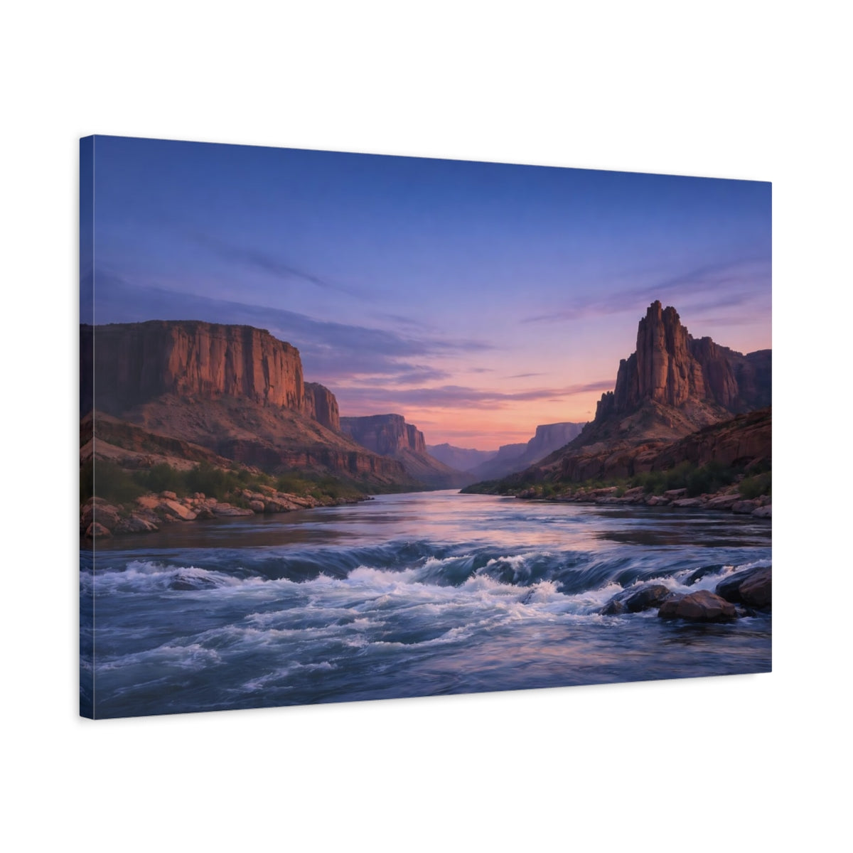 Side Mockup 2. Nature River Canyon Canyon River Sunset shown as stretched canvas wall art