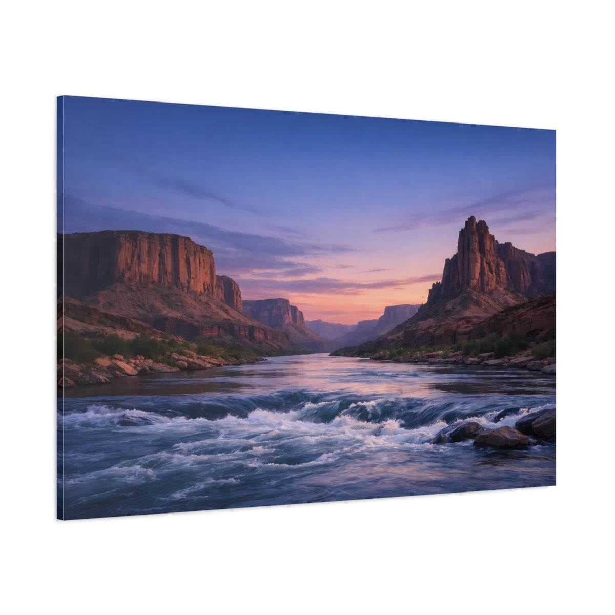 Side Mockup 1. Nature River Canyon Canyon River Sunset shown as stretched canvas wall art