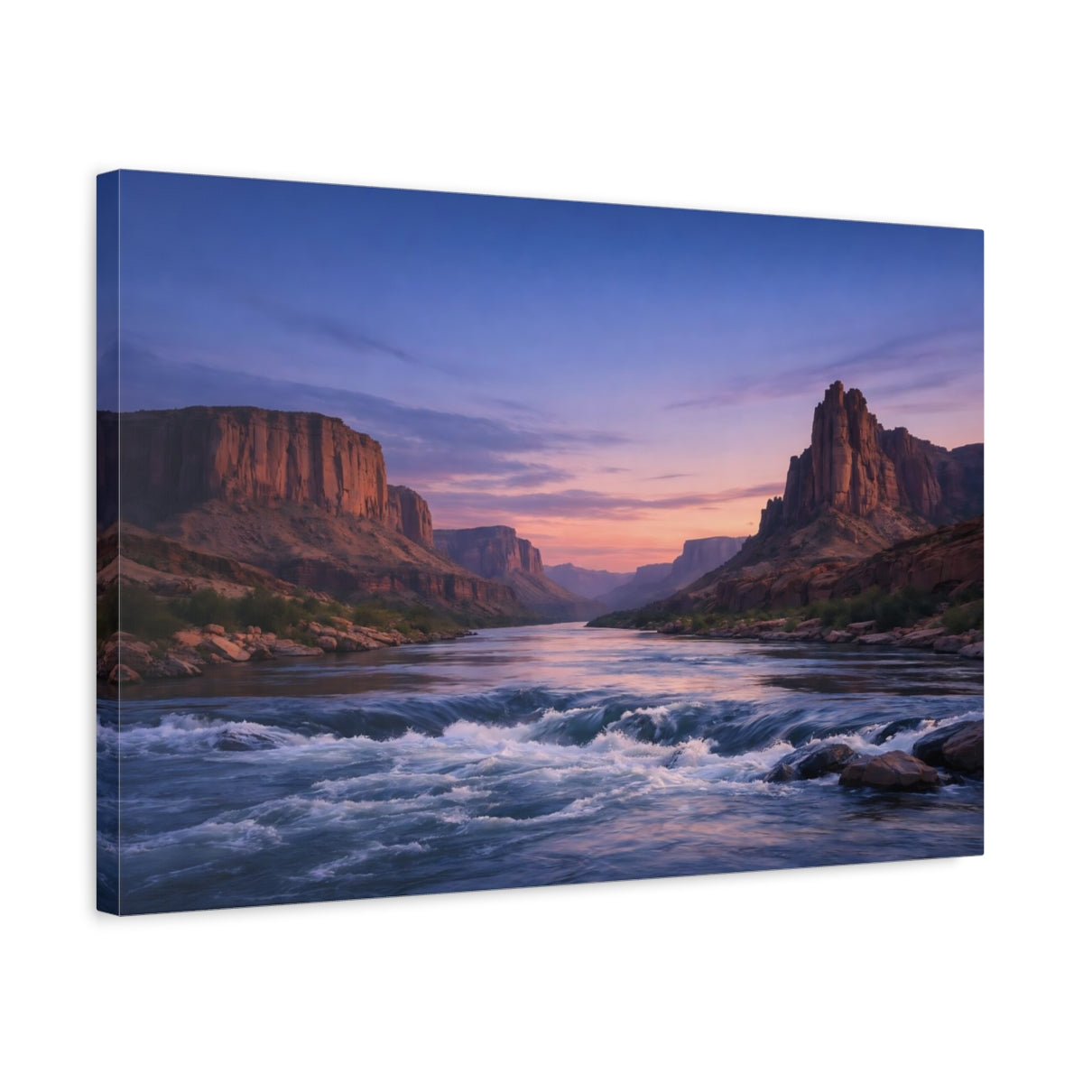 Side Mockup 3. Nature River Canyon Canyon River Sunset shown as stretched canvas wall art
