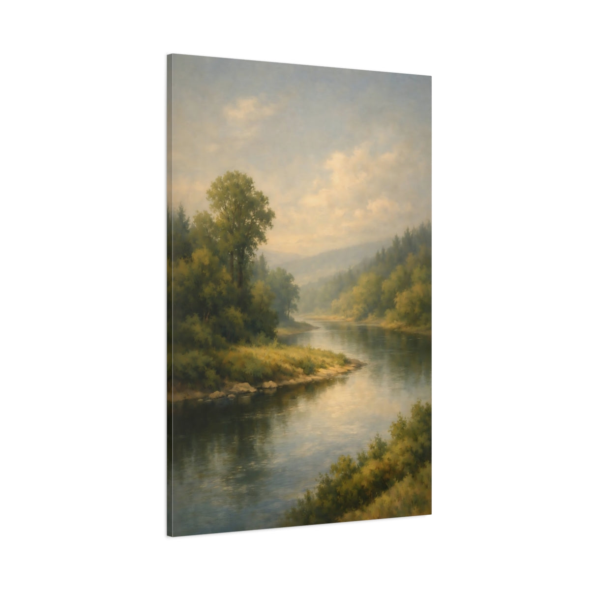Main Mockup. Nature River Green River Landscape shown as stretched canvas wall art