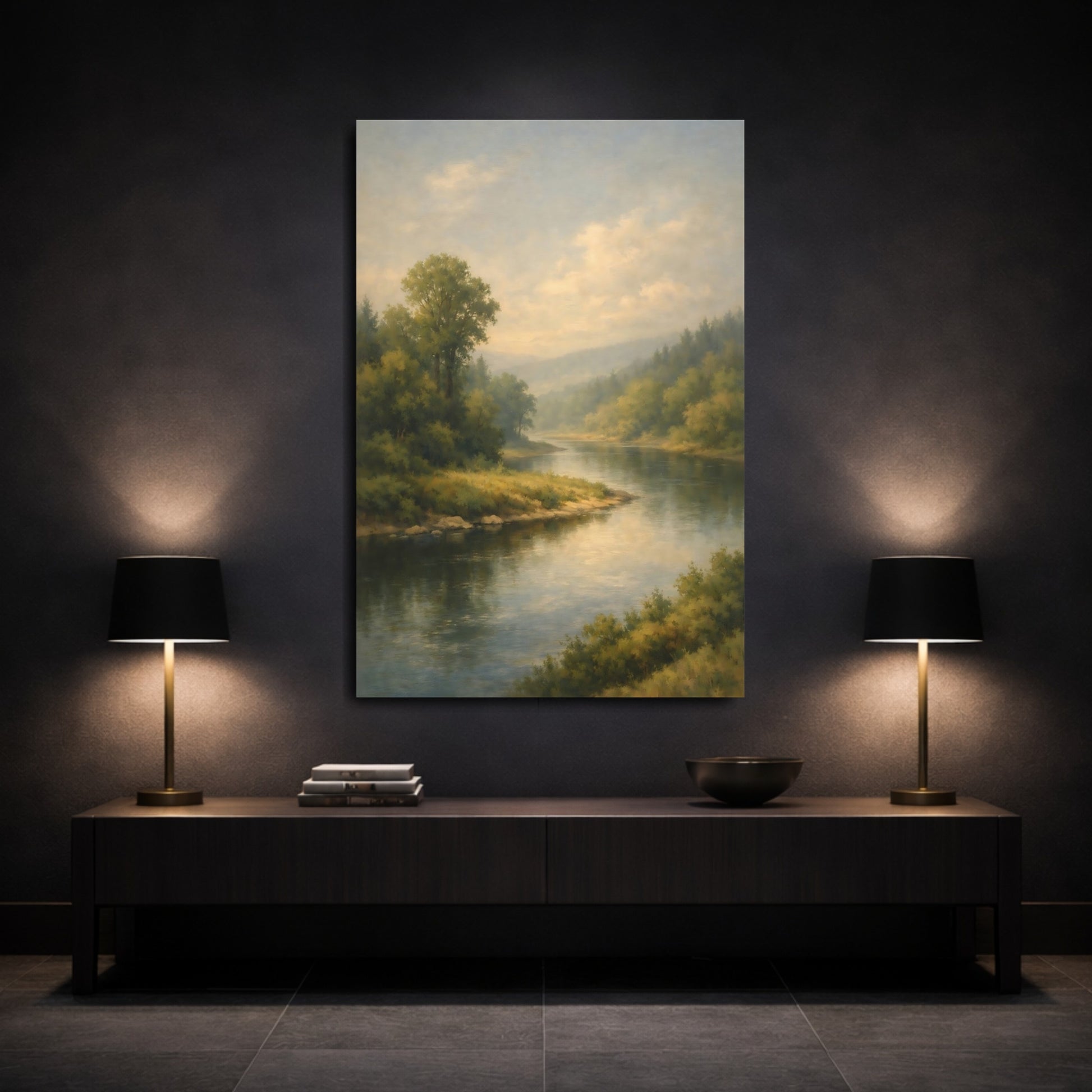 Mockup 2. Nature River Green River Landscape shown as stretched canvas wall art