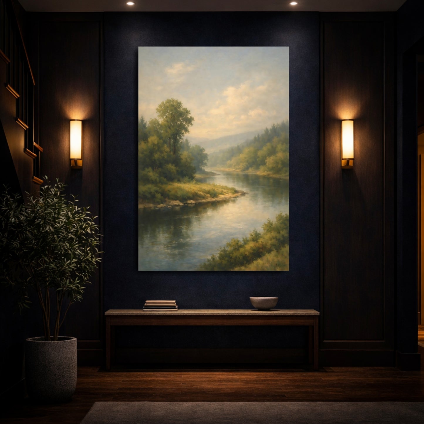Mockup 3. Nature River Green River Landscape shown as stretched canvas wall art
