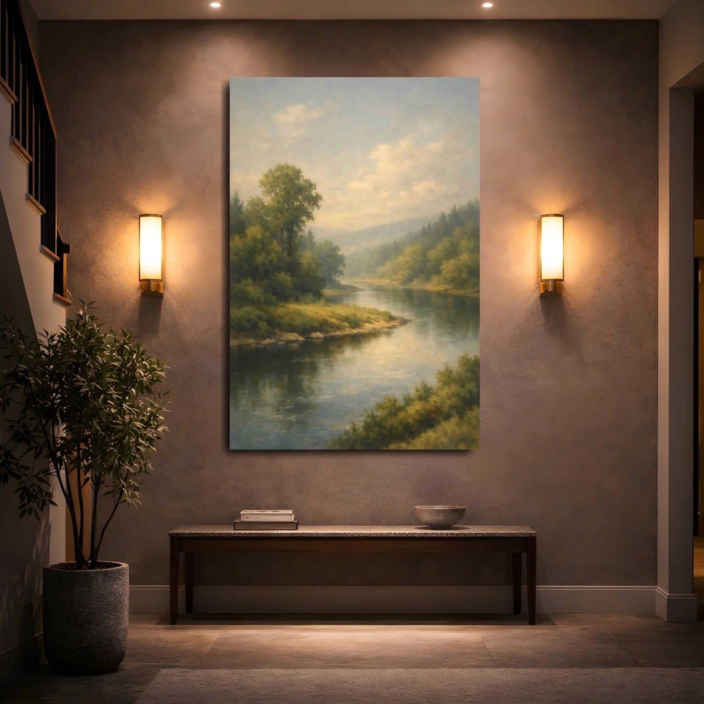 Mockup 4. Nature River Green River Landscape shown as stretched canvas wall art