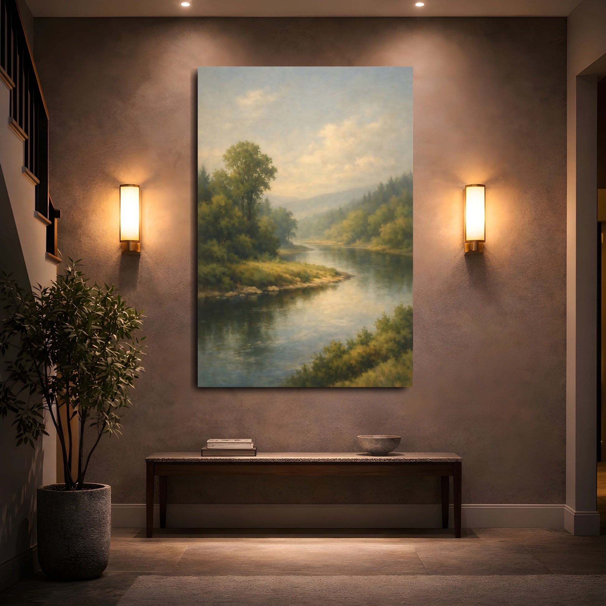 Mockup 4. Nature River Green River Landscape shown as stretched canvas wall art
