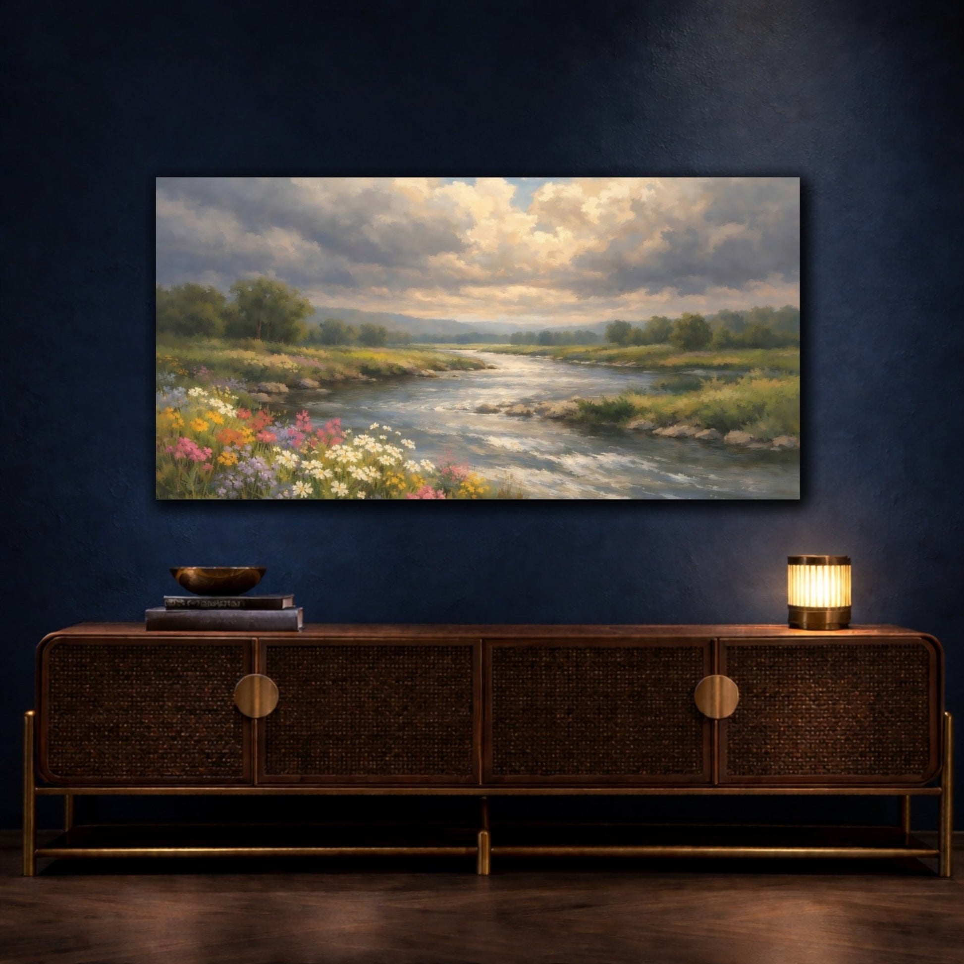 Nature River Landscape Colorful - Canvas Wall Art Print - YesArtYes