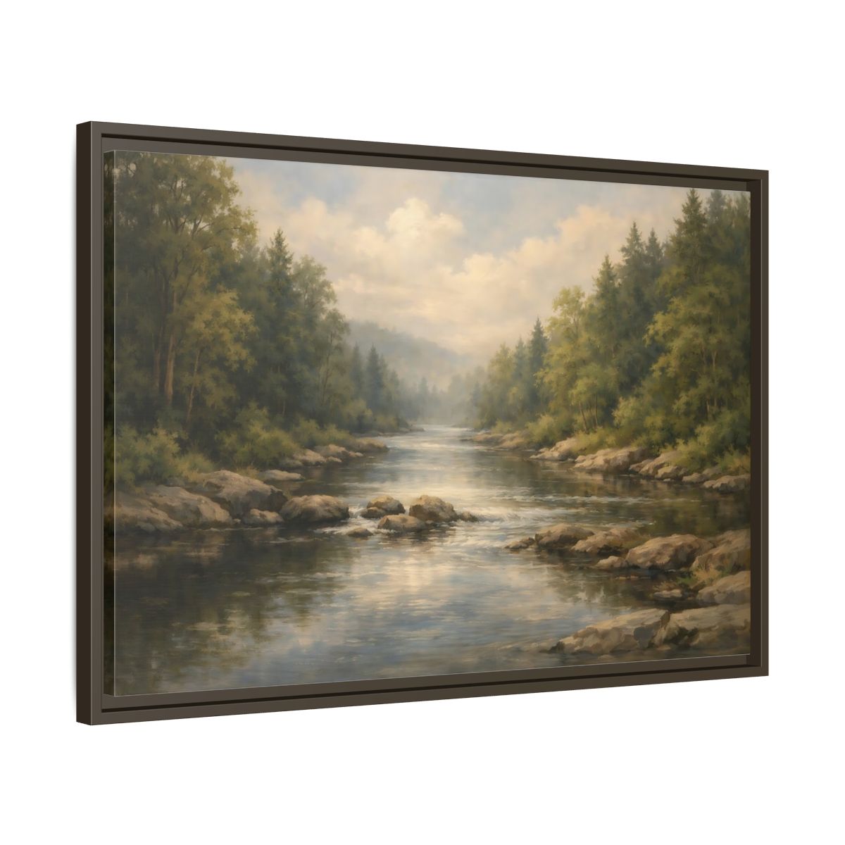 Side Mockup 11. Nature River River Landscape shown as stretched canvas wall art