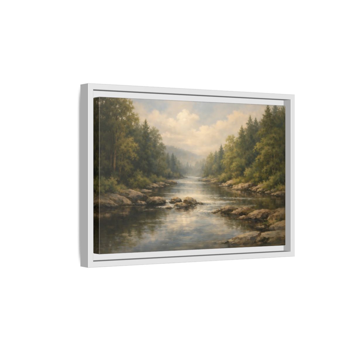 Side Mockup 4. Nature River River Landscape shown as stretched canvas wall art