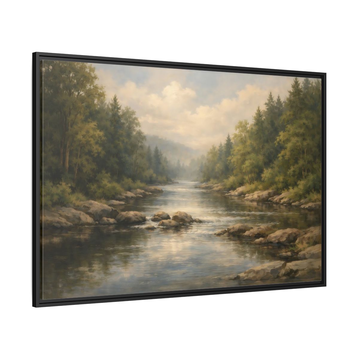 Side Mockup 12. Nature River River Landscape shown as stretched canvas wall art