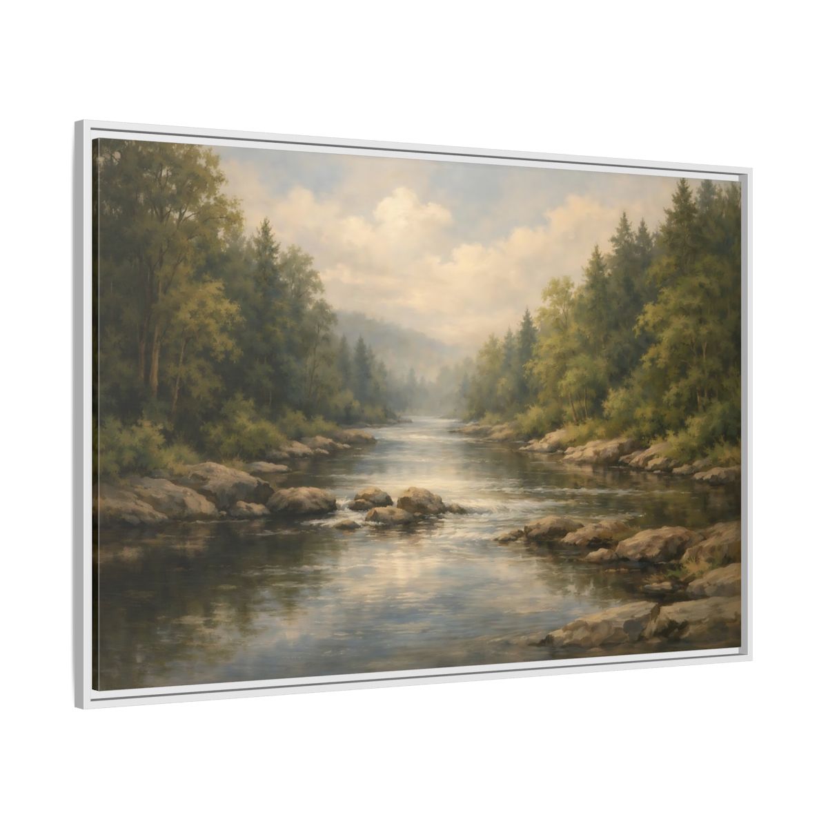 Side Mockup 7. Nature River River Landscape shown as stretched canvas wall art