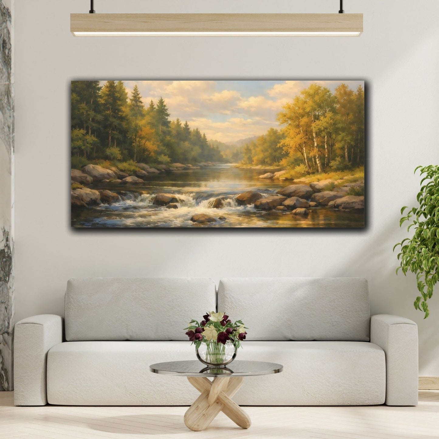 Nature River Landscape Golden - Canvas Wall Art Print - YesArtYes