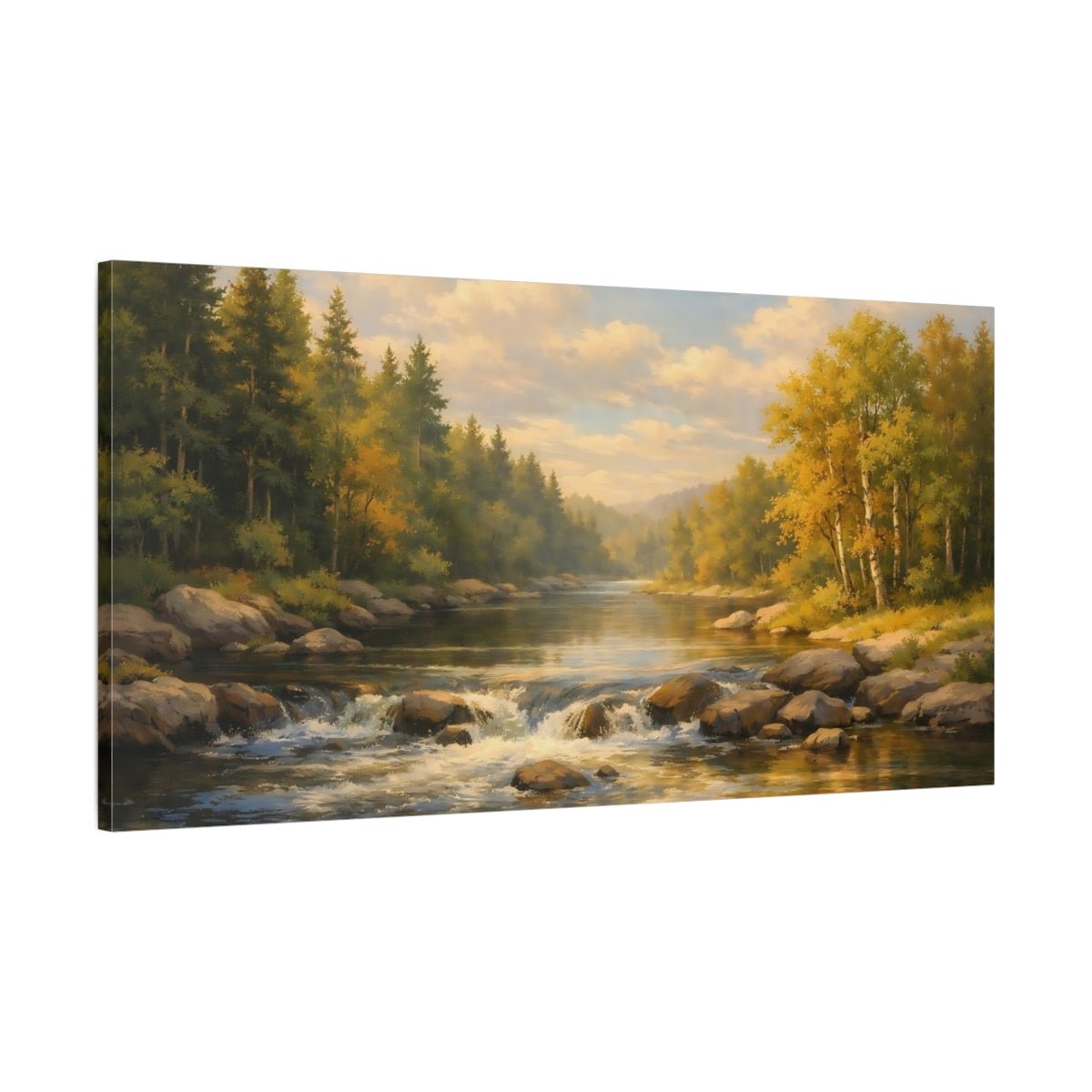 Nature River Landscape Golden - Canvas Wall Art Print - YesArtYes