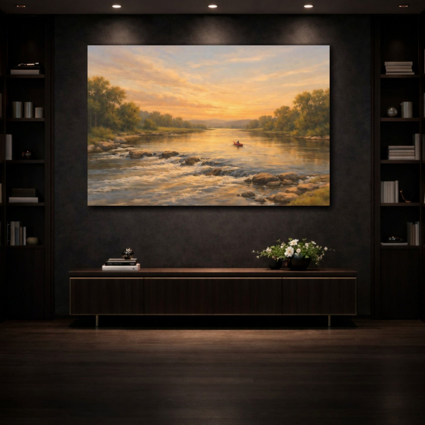 Nature River Landscape Golden - Canvas Wall Art Print - YesArtYes
