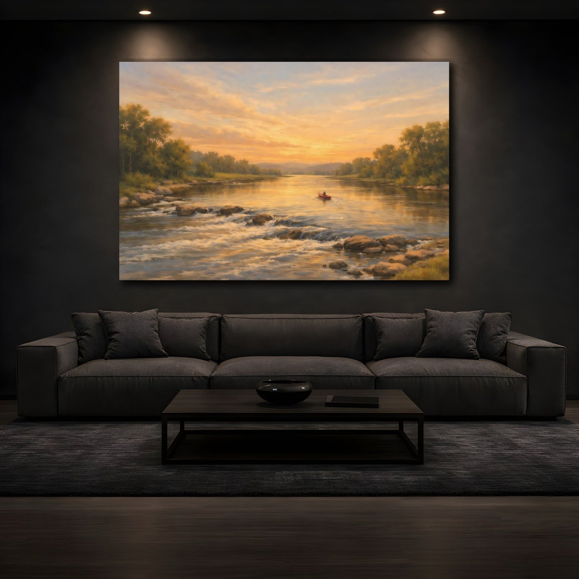 Nature River Landscape Golden - Canvas Wall Art Print - YesArtYes