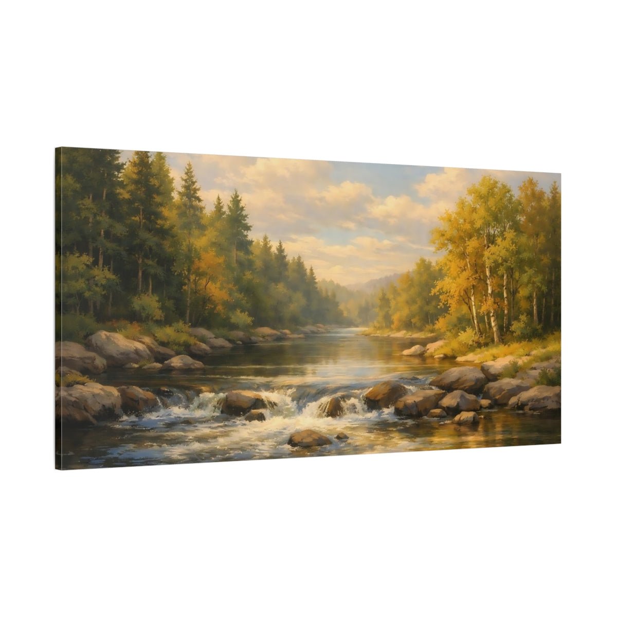 Nature River Landscape Golden - Canvas Wall Art Print - YesArtYes