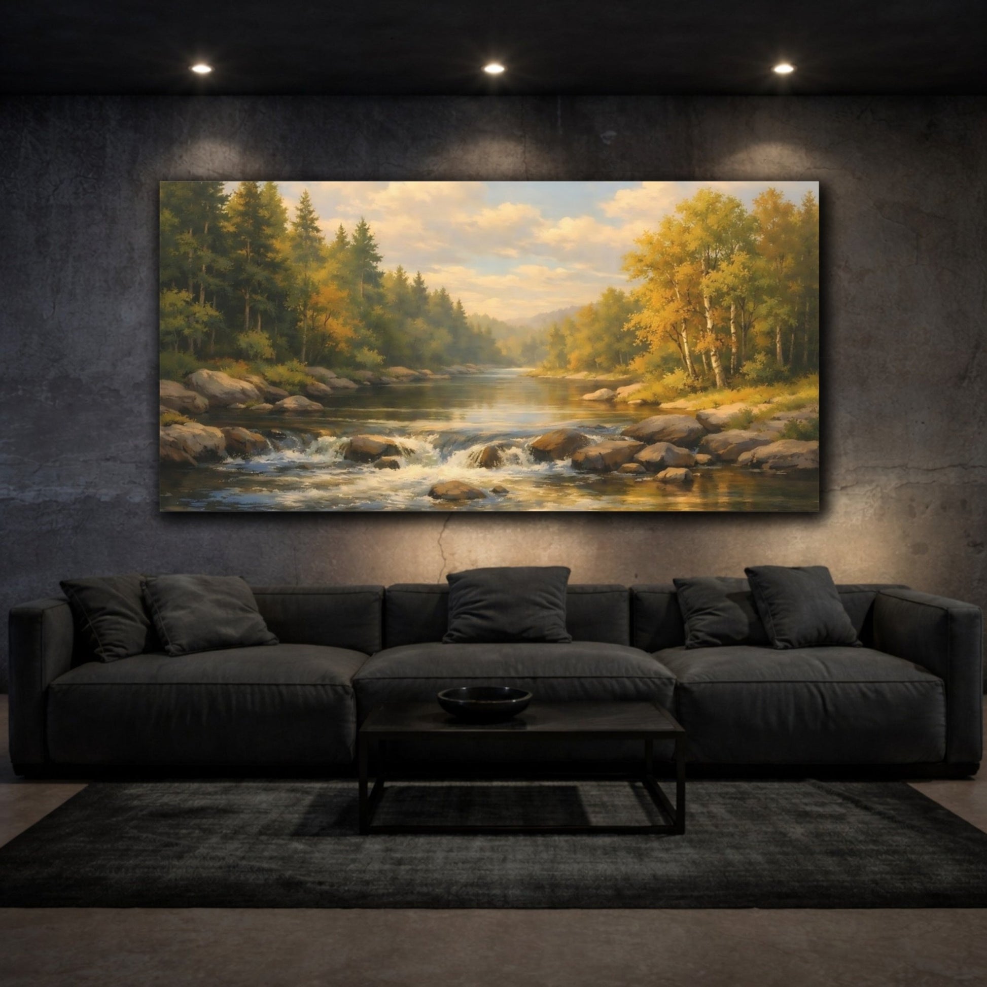 Nature River Landscape Golden - Canvas Wall Art Print - YesArtYes