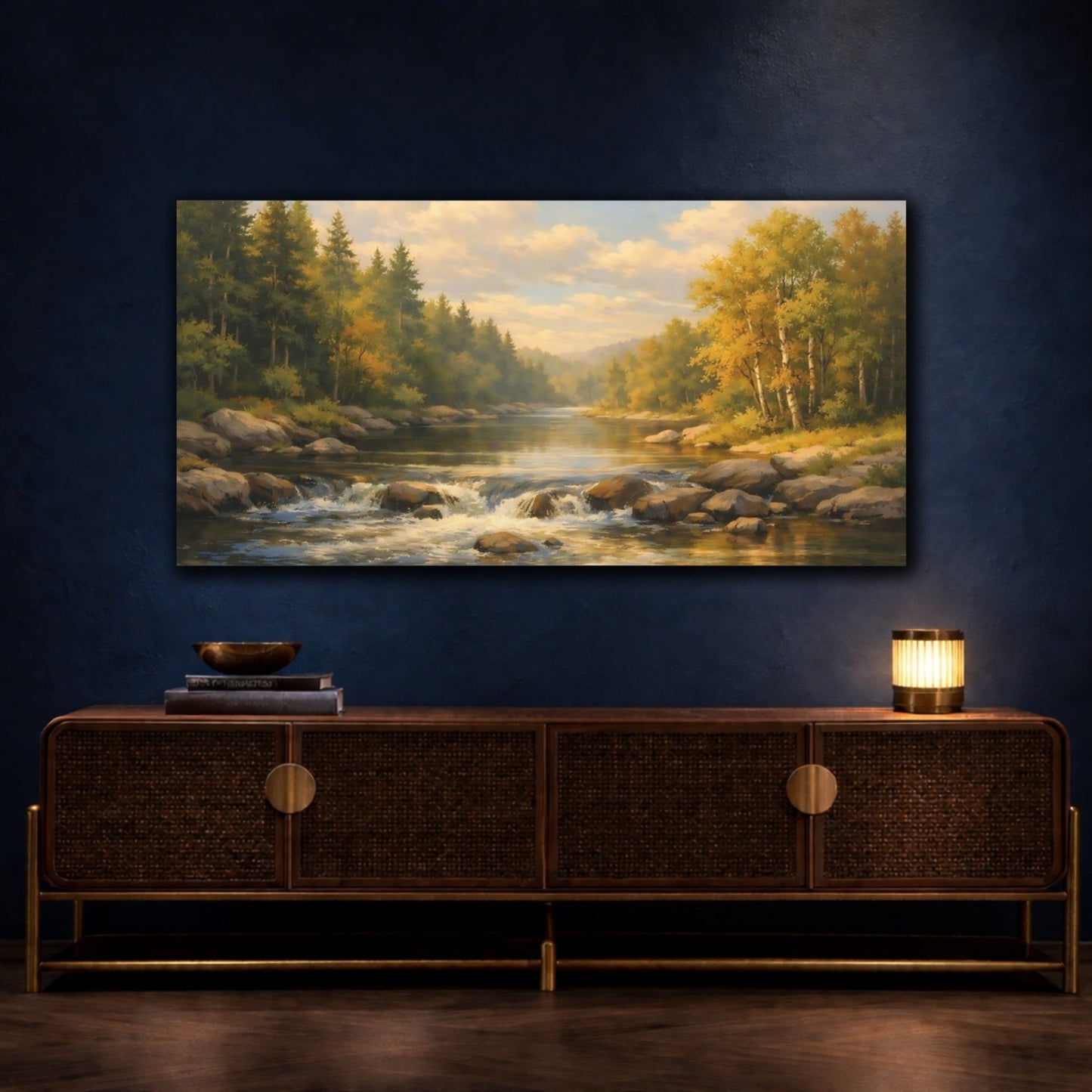 Nature River Landscape Golden - Canvas Wall Art Print - YesArtYes