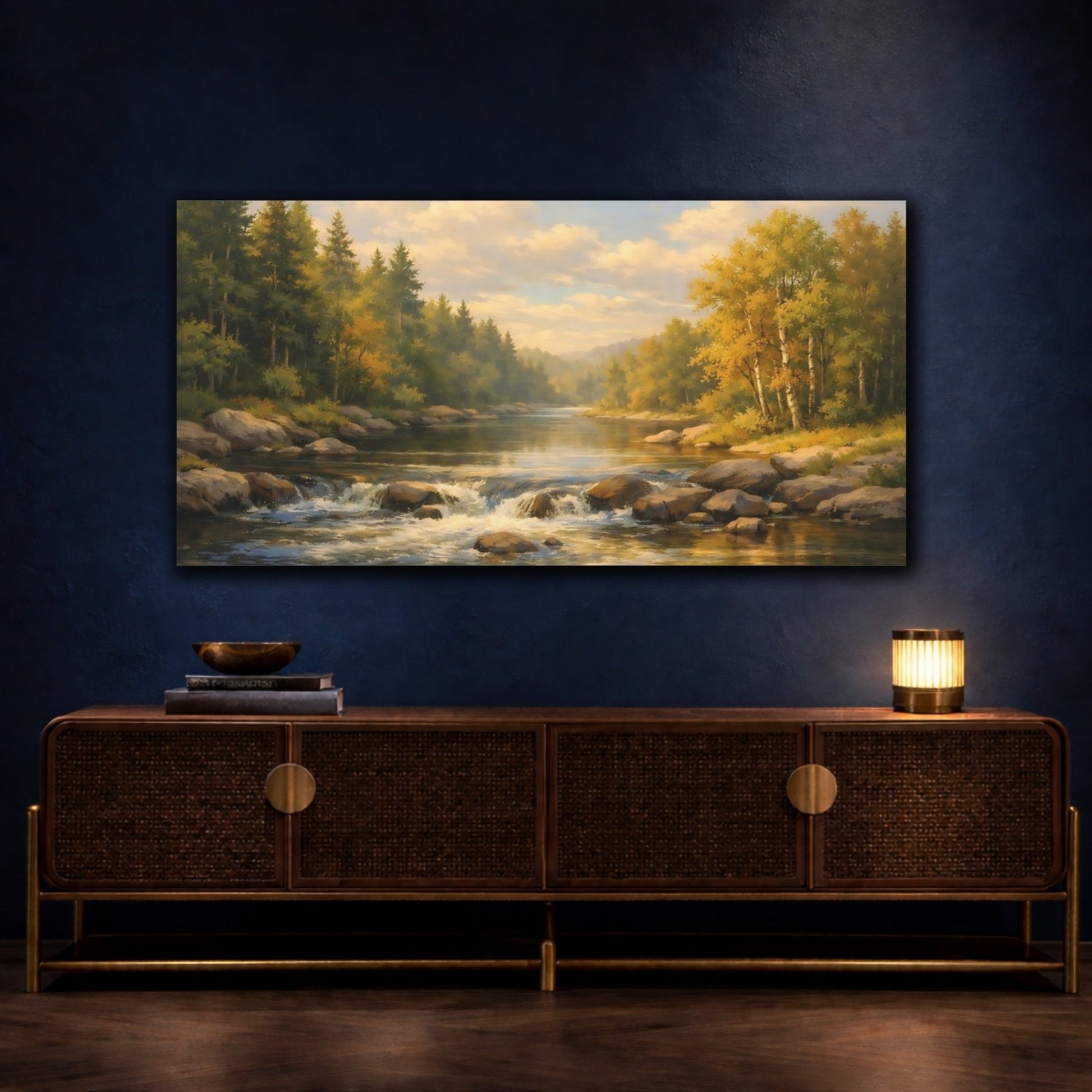 Nature River Landscape Golden - Canvas Wall Art Print - YesArtYes