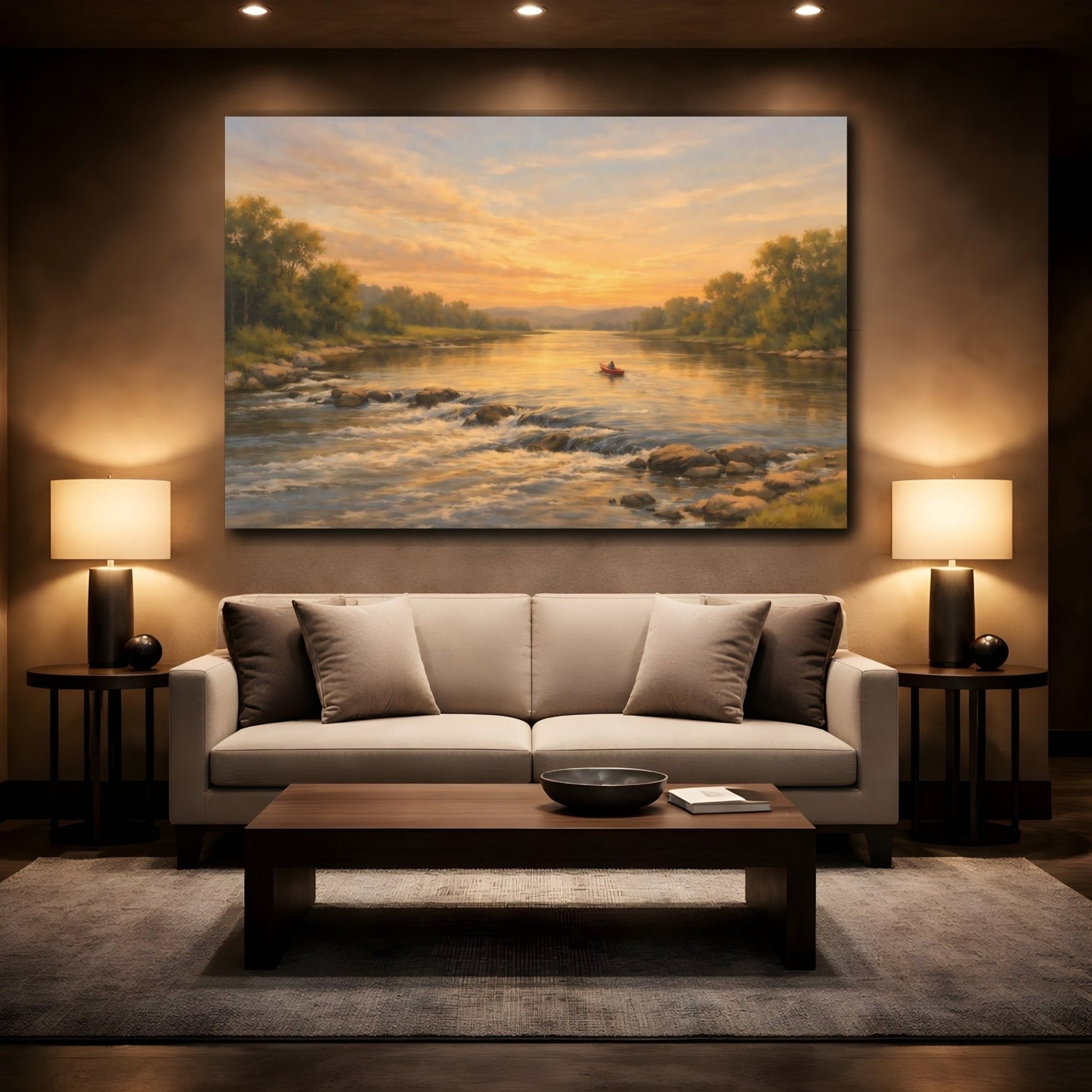 Nature River Landscape Golden - Canvas Wall Art Print - YesArtYes