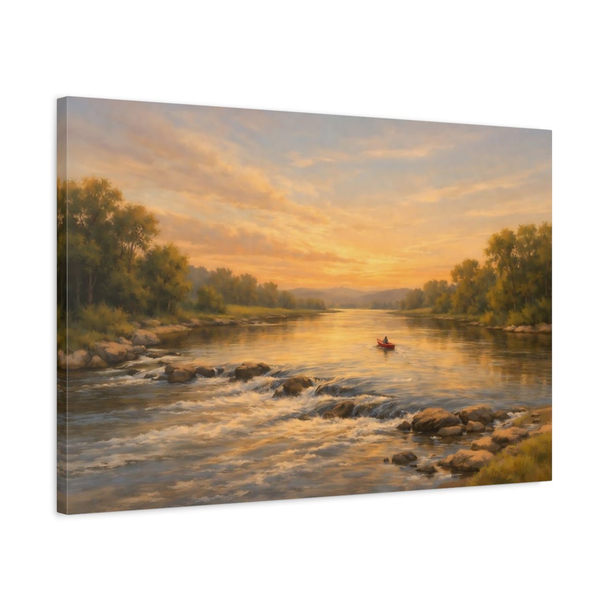 Nature River Landscape Golden - Canvas Wall Art Print - YesArtYes