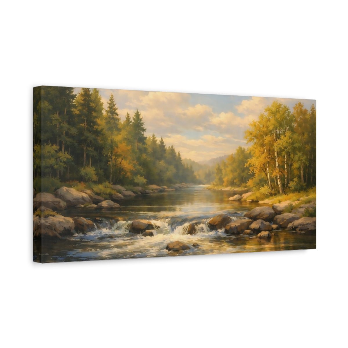 Nature River Landscape Golden - Canvas Wall Art Print - YesArtYes