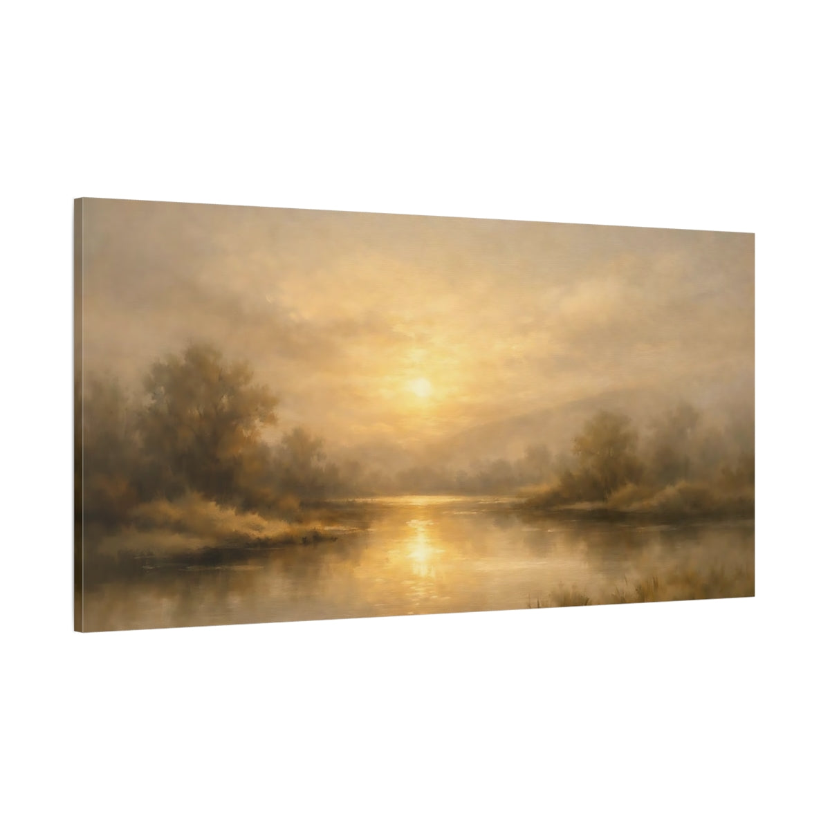 Main Mockup. Nature River Landscape Golden Landscape shown as stretched canvas wall art