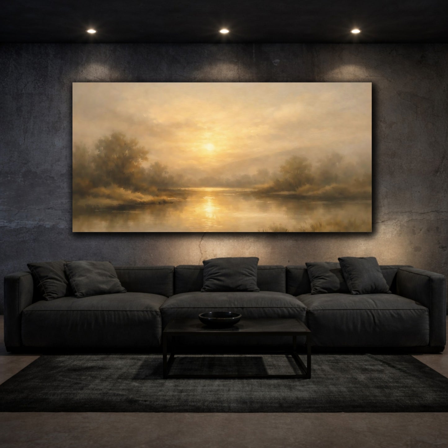 Mockup 2. Nature River Landscape Golden Landscape shown as stretched canvas wall art