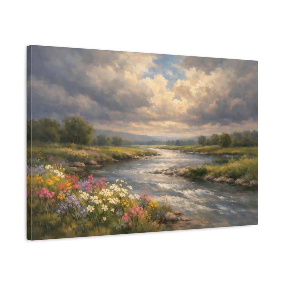Nature River Landscape Green Blue - Canvas Wall Art Print - YesArtYes