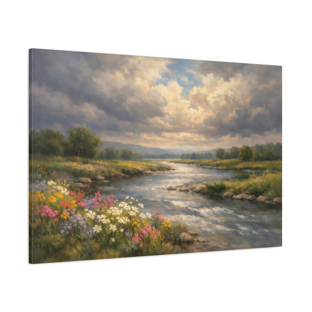 Nature River Landscape Green Blue - Canvas Wall Art Print - YesArtYes