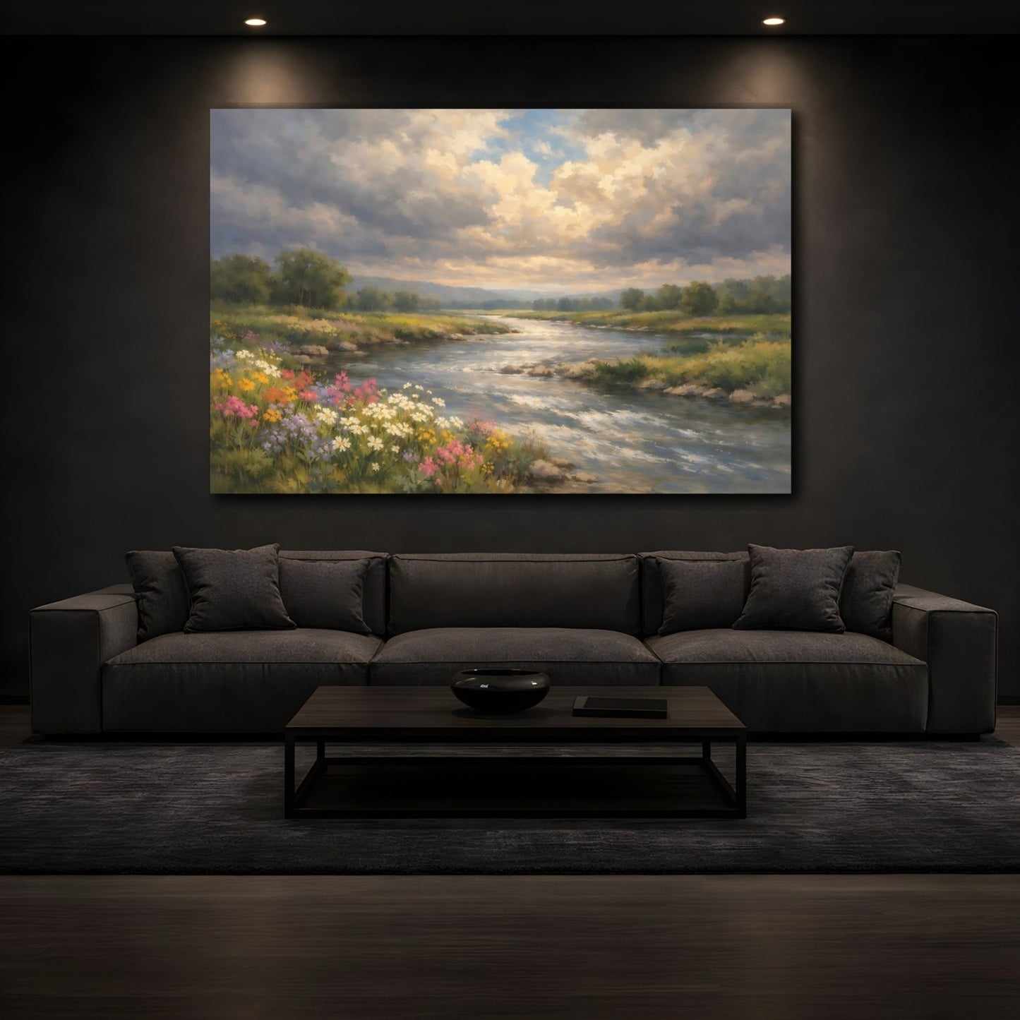 Nature River Landscape Green Blue - Canvas Wall Art Print - YesArtYes