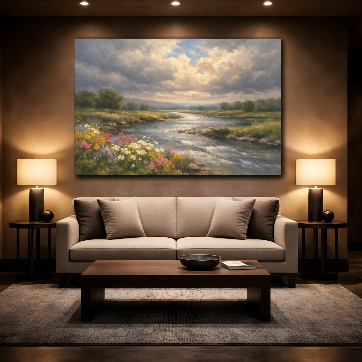 Nature River Landscape Green Blue - Canvas Wall Art Print - YesArtYes