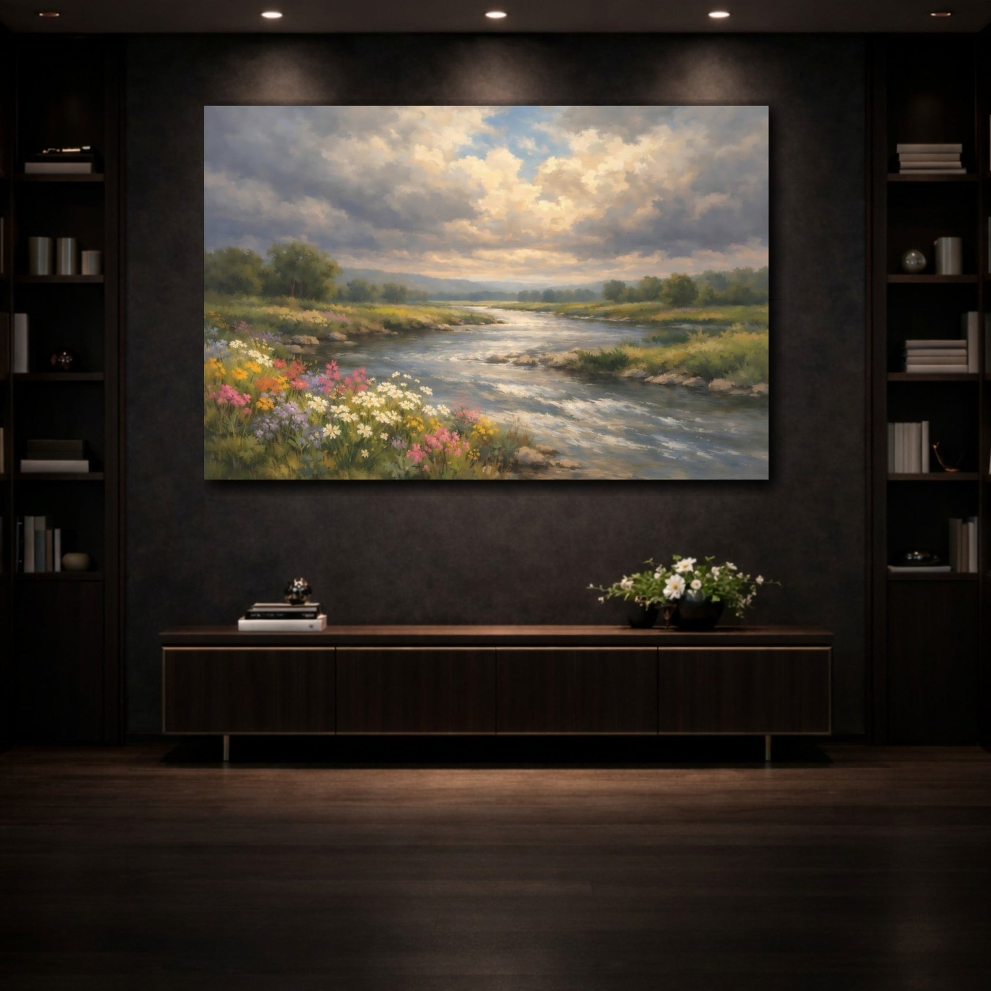 Nature River Landscape Green Blue - Canvas Wall Art Print - YesArtYes