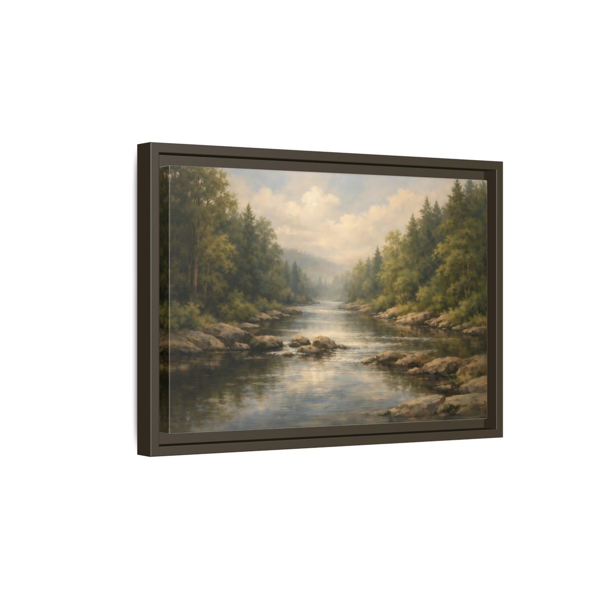 Side Mockup 5. Nature River Landscape Green River shown as stretched canvas wall art