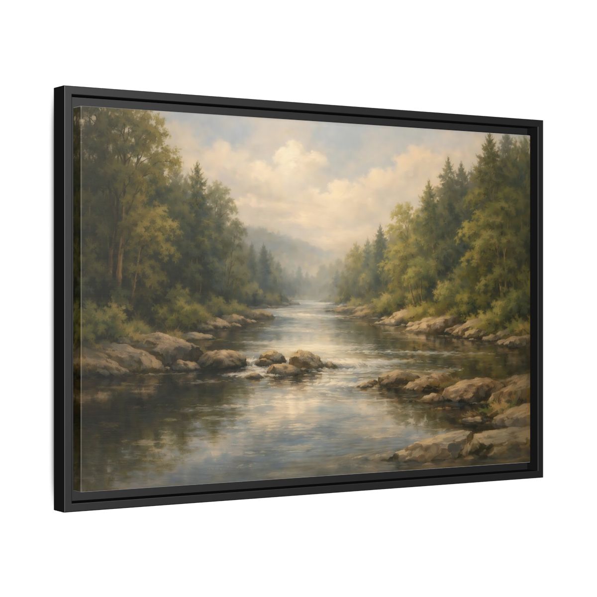 Side Mockup 14. Nature River Landscape Green River shown as stretched canvas wall art