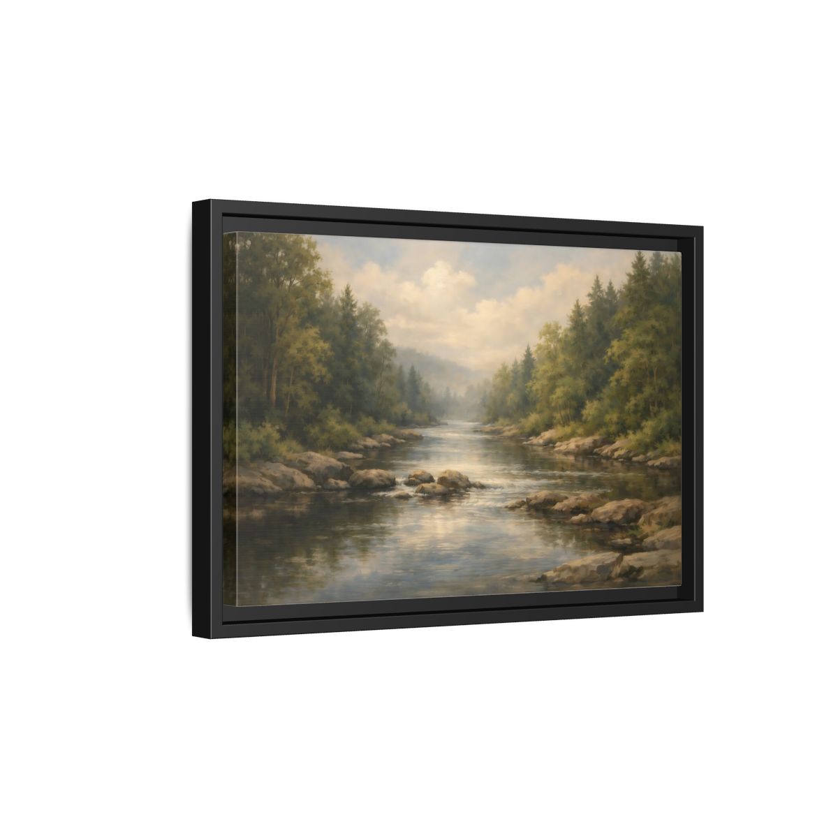 Side Mockup 6. Nature River Landscape Green River shown as stretched canvas wall art