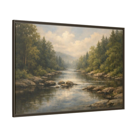 Main Mockup. Nature River Landscape Green River shown as stretched canvas wall art