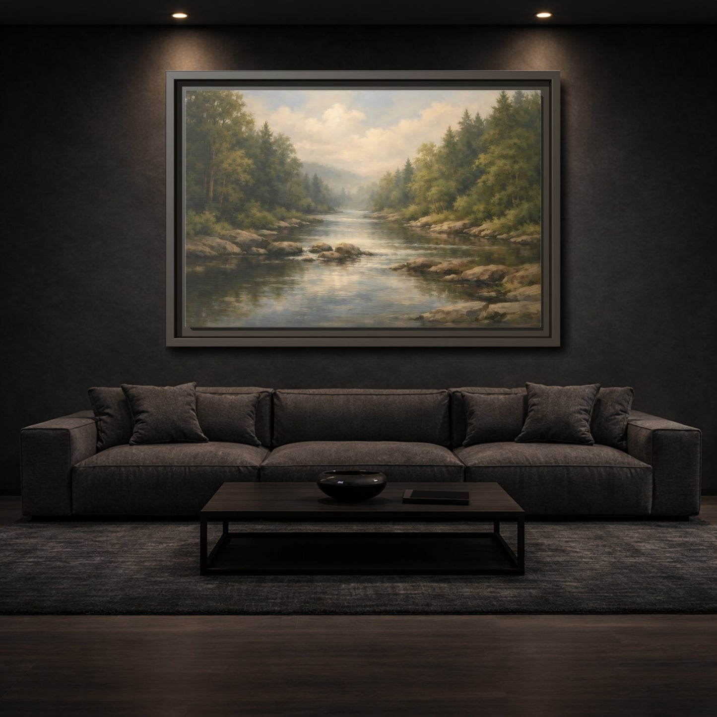 Mockup 2. Nature River Landscape Green River shown as stretched canvas wall art