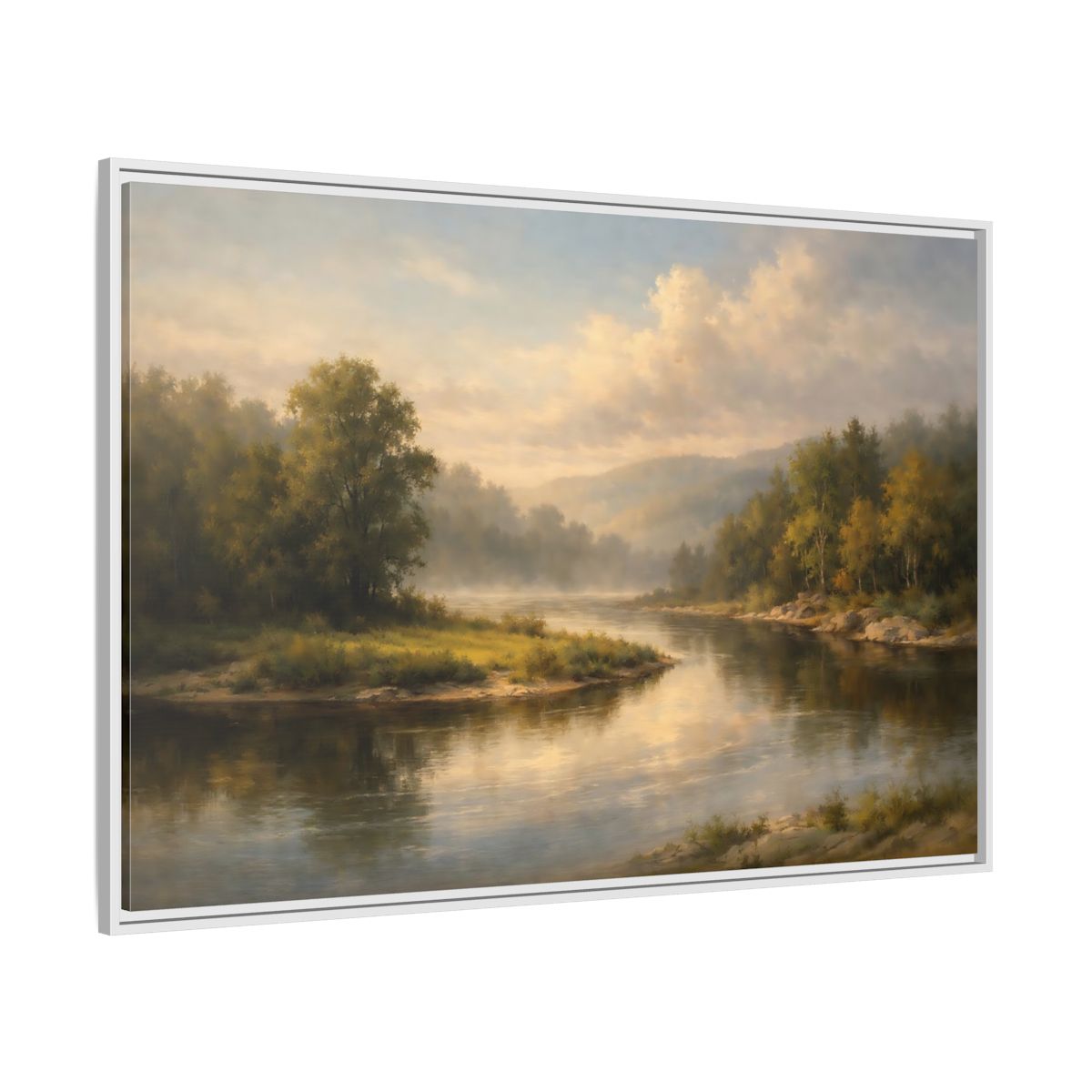 Side Mockup 7. Nature River Landscape Misty River shown as stretched canvas wall art