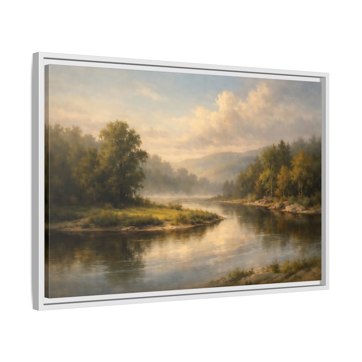 Side Mockup 10. Nature River Landscape Misty River shown as stretched canvas wall art
