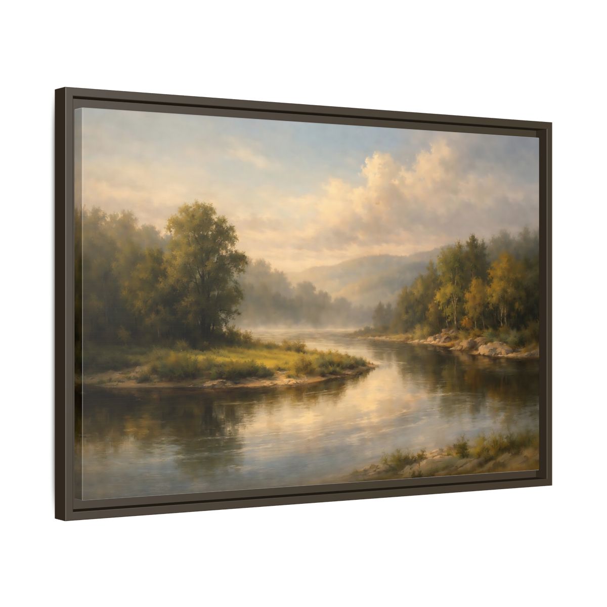 Side Mockup 11. Nature River Landscape Misty River shown as stretched canvas wall art