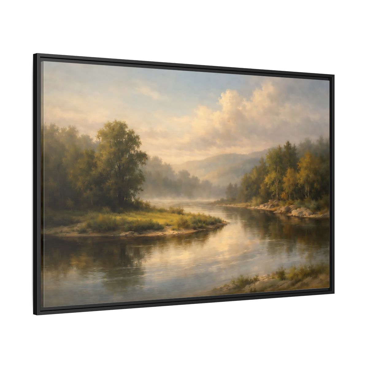 Side Mockup 12. Nature River Landscape Misty River shown as stretched canvas wall art