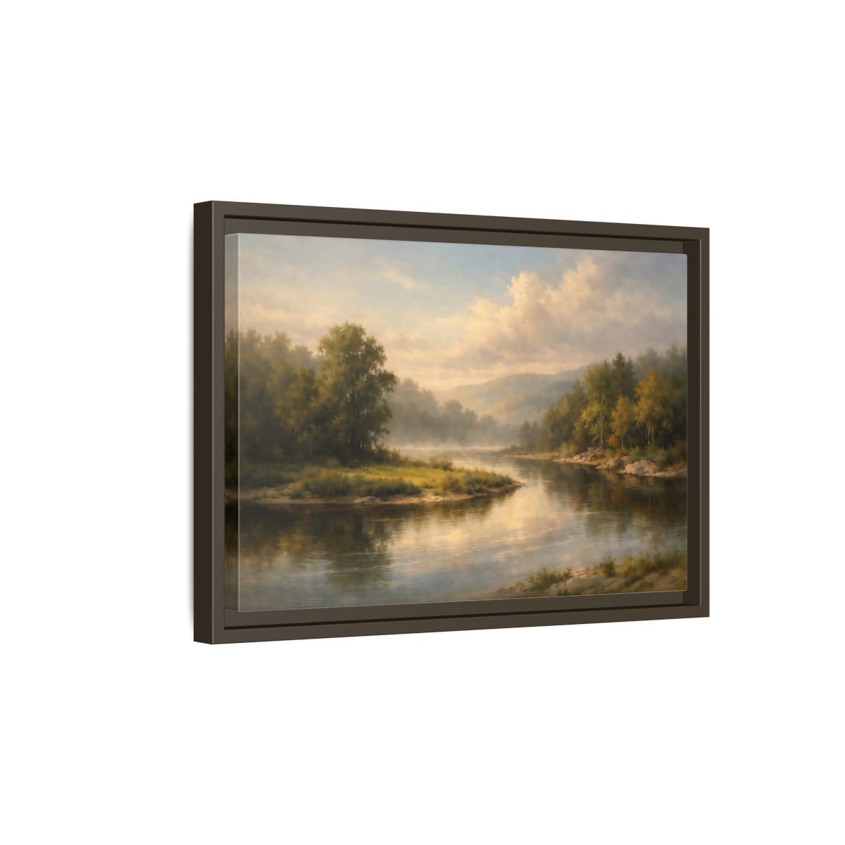 Side Mockup 5. Nature River Landscape Misty River shown as stretched canvas wall art